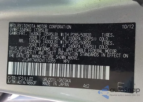 2013 Lexus Lx 570 from USA, damaged, VIN JTJHY7AXXD4110355